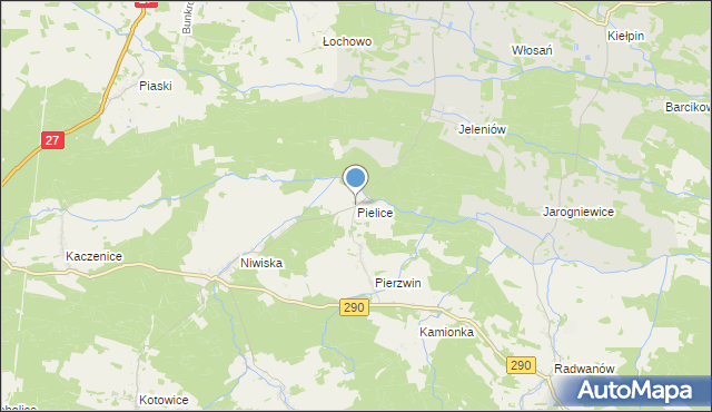 mapa Pielice, Pielice gmina Nowogród Bobrzański na mapie Targeo